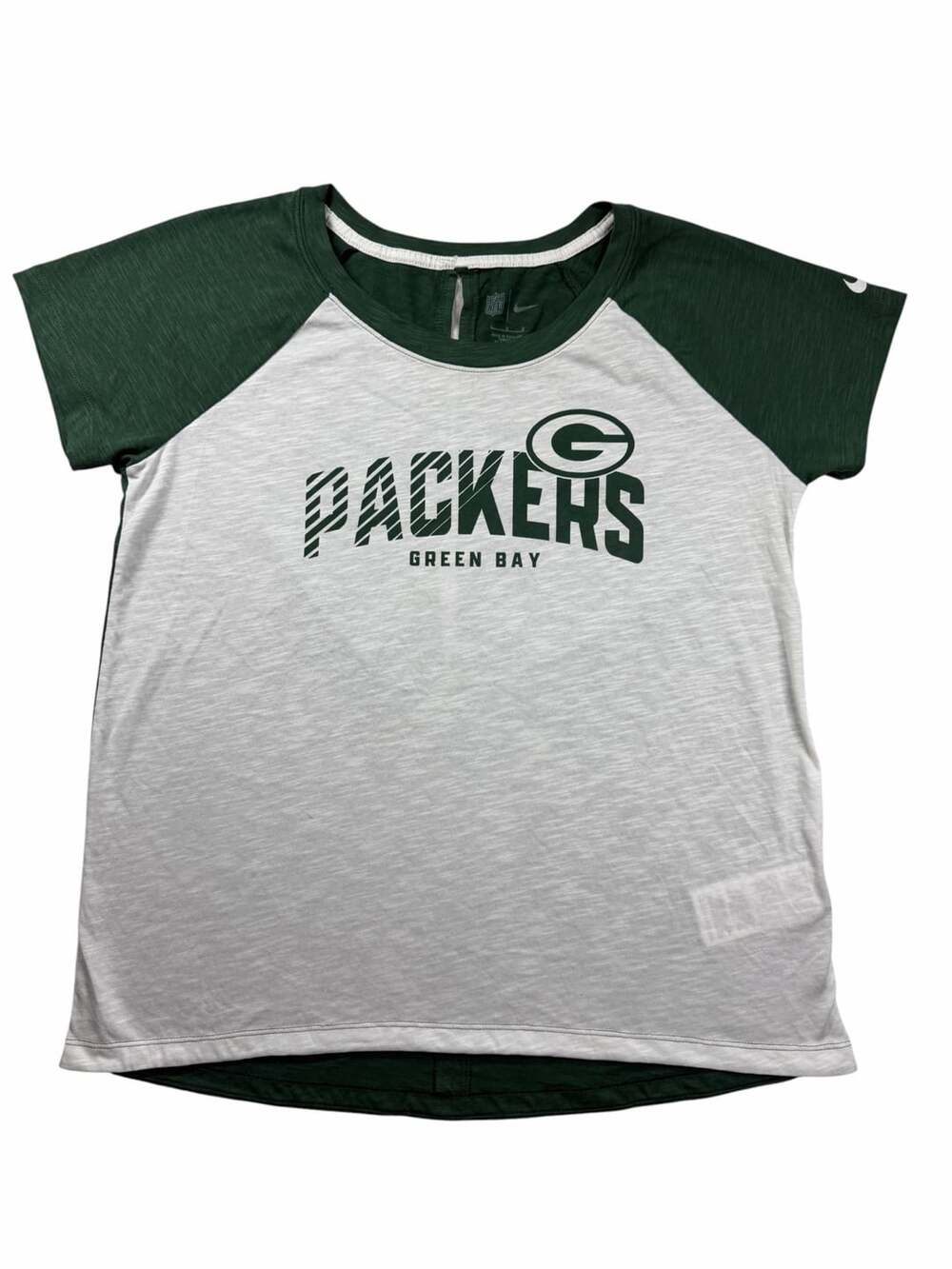 Nike Green Bay Packers Women’s L Open Back Cutout Raglan T Shirt NFL